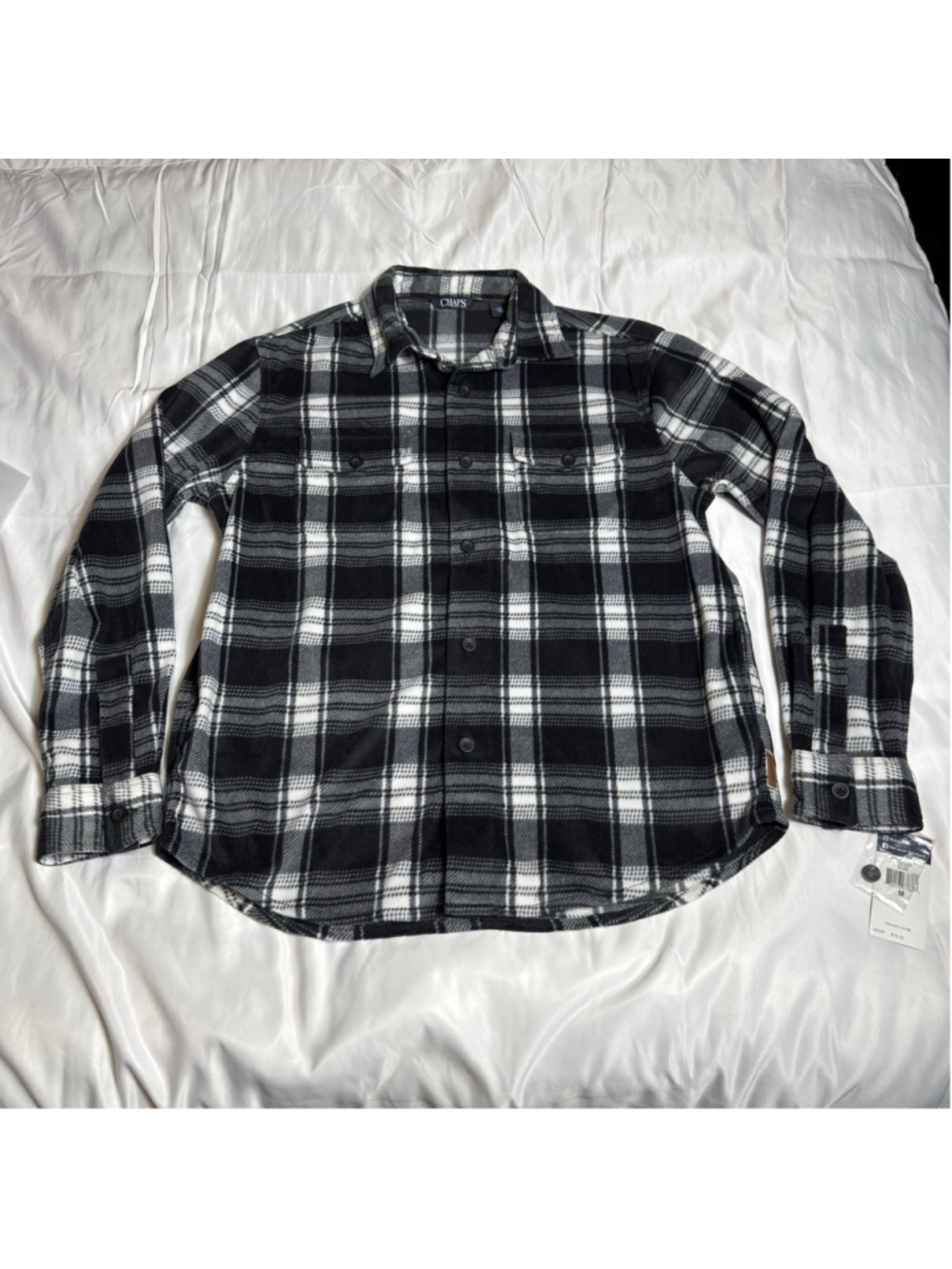 Men's Chaps Plaid Shirt Jacket Black White Size M